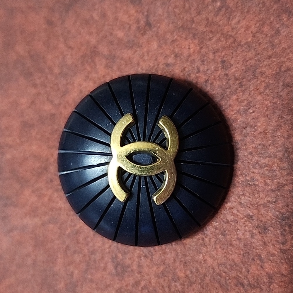 Chanel Midnight Blue Sunburst Button with Gold CC Logo at Center